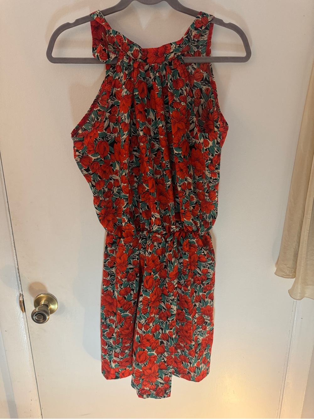 Red Floral Halter Summer Dress